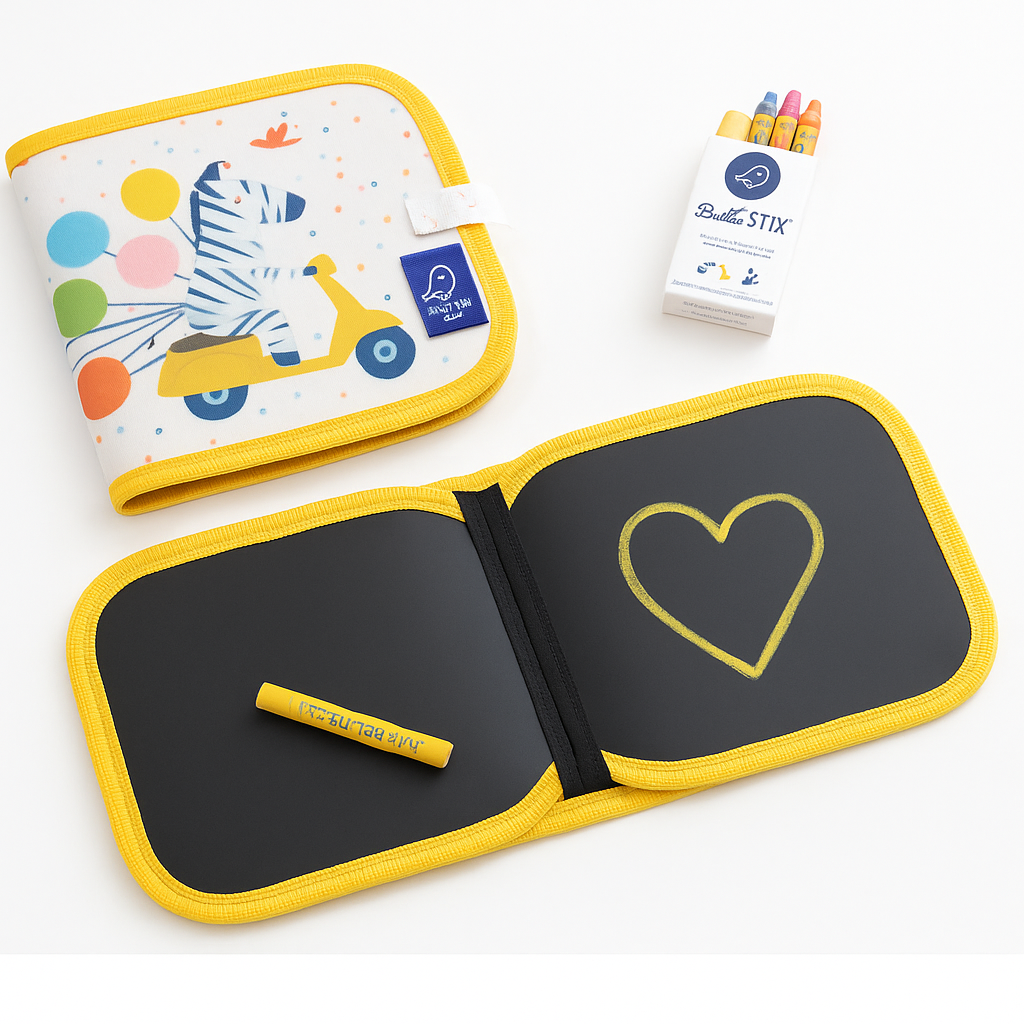 Jaq Jaq Bird: Mini Βιβλίο ζωγραφικής μαυροπίνακας με 4 Butterstix κιμωλίες Zebra