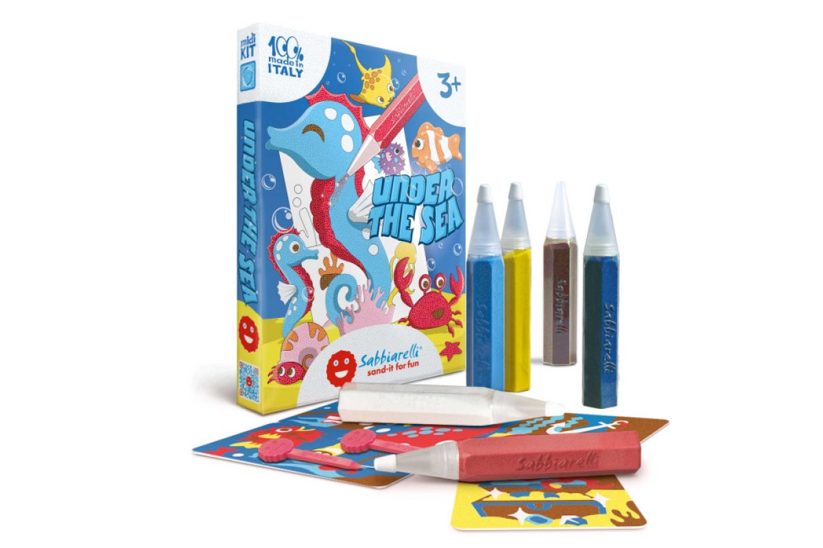 Sabbiarelli: Μεσαίο κουτί - Art & Craft με 6 μαρκαδόρους άμμου και 7 ζωγραφιές- Θαλάσσιος κόσμος 5+